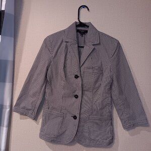 TALBOTS Black White Gingham Check Blazer Jacket 3/4 Sleeve Stretch Size 4